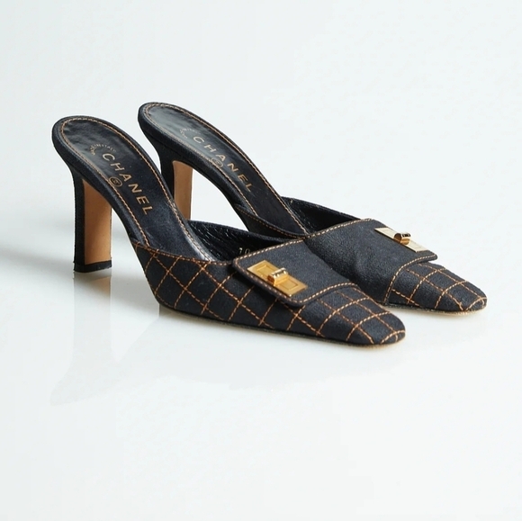 CHANEL Shoes - Chanel Black Quilted Fabric Mules Size 38.5
